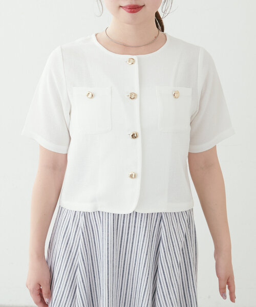 natural couture（ナチュラルクチュール）の「【canami】金釦ツイードジャケット風TOPS（Tシャツ/カットソー・レディース・サックスブルー/オフホワイト/ベージュ/ネイビー・FREE）」の9枚目の写真