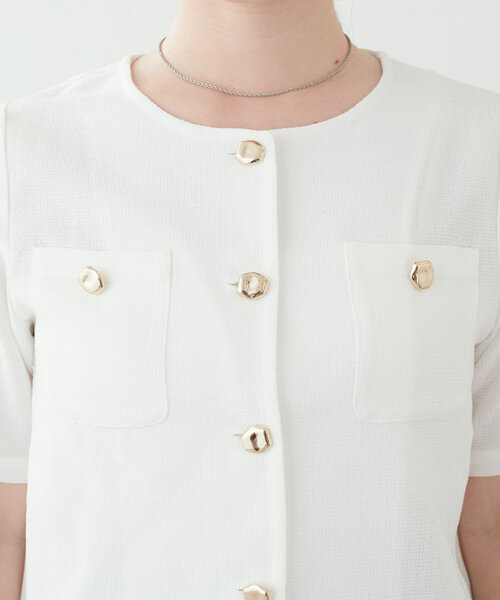 natural couture（ナチュラルクチュール）の「【canami】金釦ツイードジャケット風TOPS（Tシャツ/カットソー・レディース・サックスブルー/オフホワイト/ベージュ/ネイビー・FREE）」の12枚目の写真