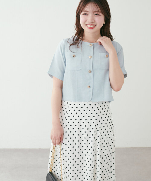 natural couture（ナチュラルクチュール）の「【canami】金釦ツイードジャケット風TOPS（Tシャツ/カットソー・レディース・サックスブルー/オフホワイト/ベージュ/ネイビー・FREE）」の15枚目の写真