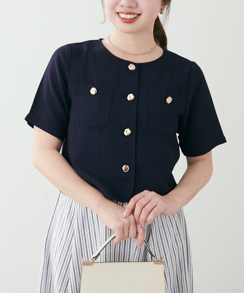 natural couture（ナチュラルクチュール）の「【canami】金釦ツイードジャケット風TOPS（Tシャツ/カットソー・レディース・サックスブルー/オフホワイト/ベージュ/ネイビー・FREE）」の19枚目の写真