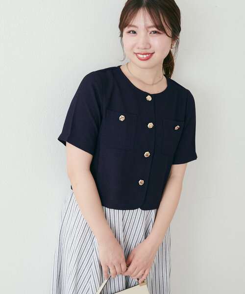natural couture（ナチュラルクチュール）の「【canami】金釦ツイードジャケット風TOPS（Tシャツ/カットソー・レディース・サックスブルー/オフホワイト/ベージュ/ネイビー・FREE）」の21枚目の写真
