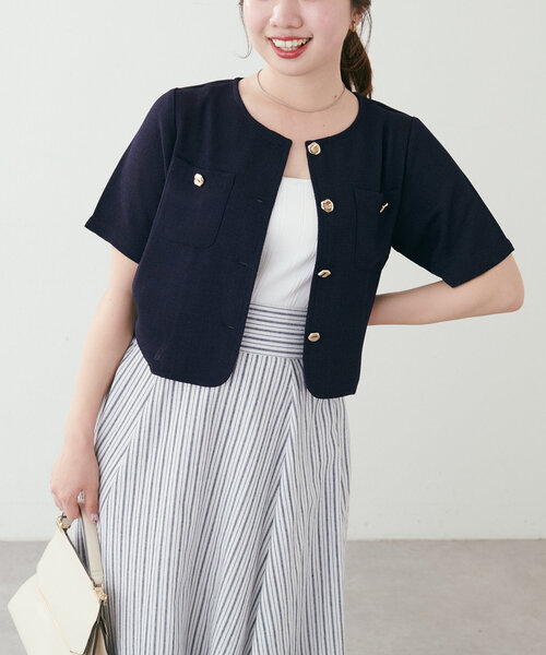 natural couture（ナチュラルクチュール）の「【canami】金釦ツイードジャケット風TOPS（Tシャツ/カットソー・レディース・サックスブルー/オフホワイト/ベージュ/ネイビー・FREE）」の22枚目の写真