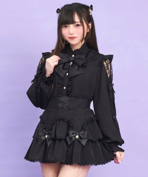 Secret Honey(シークレットハニー)の「ガーターティアードスカパン(スカート・レディース・ブラック/グレー・MEDIUM)」の2枚目の写真