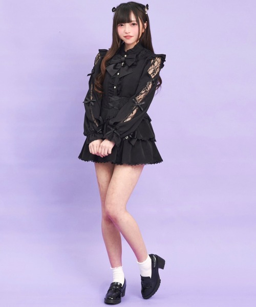 Secret Honey(シークレットハニー)の「ガーターティアードスカパン(スカート・レディース・ブラック/グレー・MEDIUM)」の7枚目の写真