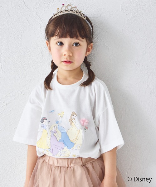 pairmanon（ペアマノン）の「【Disney】【ディズニープリンセス】モチーフ付き キャラクタープリント 半袖Tシャツ（Tシャツ/カットソー・キッズ・ブルー/ホワイト/ホワイト系その他/ピンク/パープル・100/110/120/130/140/80/90）」の3枚目の写真