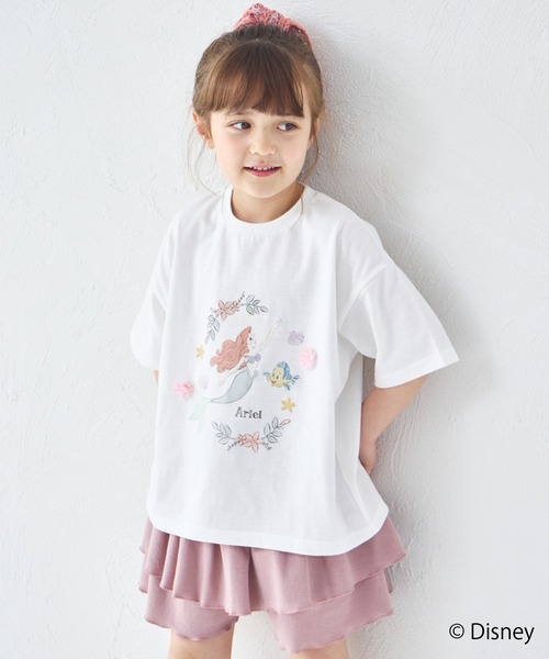 pairmanon（ペアマノン）の「【Disney】【ディズニープリンセス】モチーフ付き キャラクタープリント 半袖Tシャツ（Tシャツ/カットソー・キッズ・ブルー/ホワイト/ホワイト系その他/ピンク/パープル・100/110/120/130/140/80/90）」の2枚目の写真