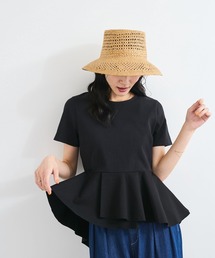 VIS | イレギュラーヘム異素材ドッキングペプラムプルオーバー(Tシャツ/カットソー)