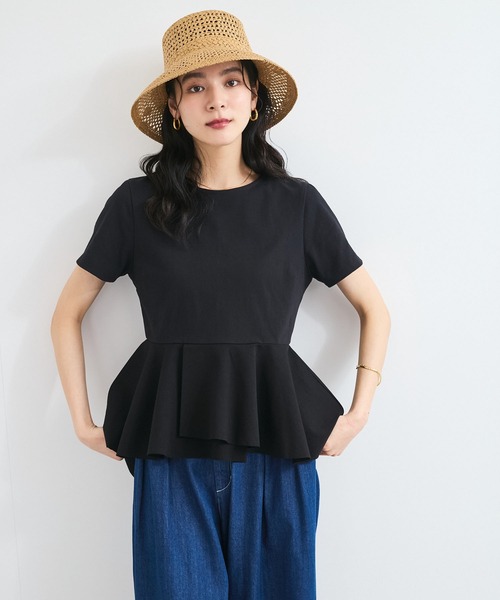 VIS（ビス）の「イレギュラーヘム異素材ドッキングペプラムプルオーバー（Tシャツ/カットソー・レディース・ブラック/オフホワイト/グリーン系その他2・FREE）」の18枚目の写真