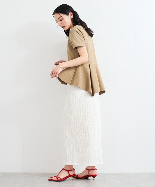 イレギュラーヘム異素材ドッキングペプラムプルオーバー（Tシャツ