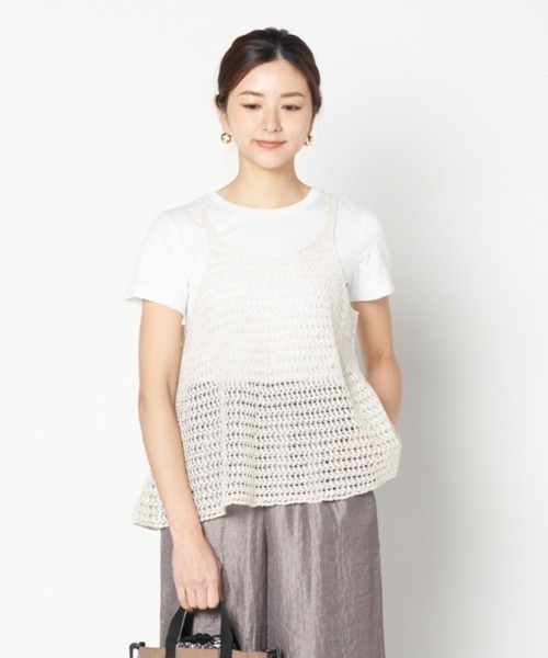 HELIOPOLE（エリオポール）の「GLITTER CLOCHET KNIT CAMISOLE（ニット/セーター・レディース・ブラック/アイボリー・38）」の2枚目の写真