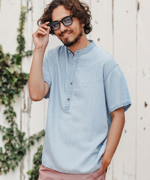 1minute 1second(ワンミニットワンセカンド)の「mhs2363-chambray henry pullover shirt プルオーバーシャツ(シャツ/ブラウス・メンズ・ライトインディゴブルー/インディゴブルー・S/M/L/XL)」の2枚目の写真