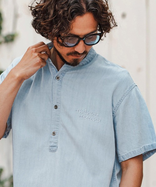 1minute 1second(ワンミニットワンセカンド)の「mhs2363-chambray henry pullover shirt プルオーバーシャツ(シャツ/ブラウス・メンズ・ライトインディゴブルー/インディゴブルー・S/M/L/XL)」の4枚目の写真