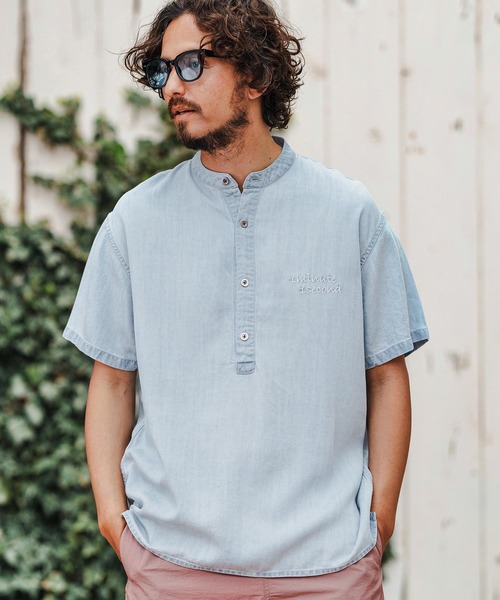 1minute 1second(ワンミニットワンセカンド)の「mhs2363-chambray henry pullover shirt プルオーバーシャツ(シャツ/ブラウス・メンズ・ライトインディゴブルー/インディゴブルー・S/M/L/XL)」の5枚目の写真