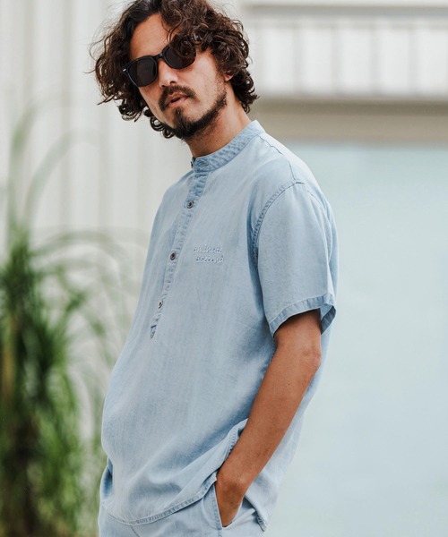 1minute 1second(ワンミニットワンセカンド)の「mhs2363-chambray henry pullover shirt プルオーバーシャツ(シャツ/ブラウス・メンズ・ライトインディゴブルー/インディゴブルー・S/M/L/XL)」の6枚目の写真