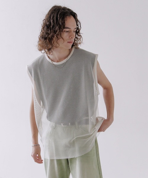 HARE(ハレ)の「メッシュノースリーブカット(HARE)(Tシャツ/カットソー・メンズ・ブルー/ブラック/ホワイト・FREE)」の2枚目の写真
