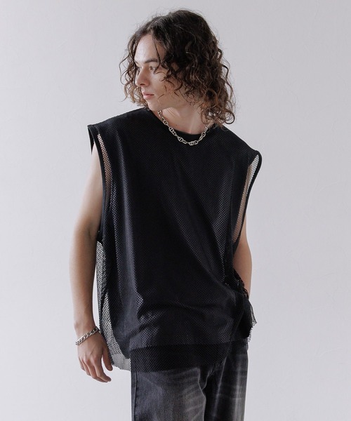 HARE(ハレ)の「メッシュノースリーブカット(HARE)(Tシャツ/カットソー・メンズ・ブルー/ブラック/ホワイト・FREE)」の1枚目の写真