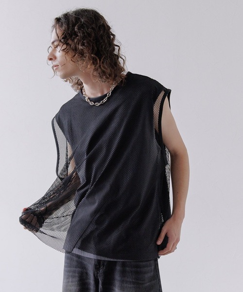 HARE(ハレ)の「メッシュノースリーブカット(HARE)(Tシャツ/カットソー・メンズ・ブルー/ブラック/ホワイト・FREE)」の13枚目の写真
