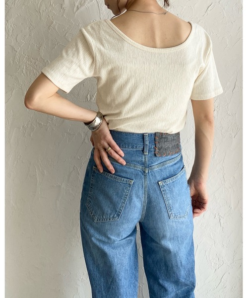 She's Closet(シーズクローゼット)の「2wayカシュクールボートネック/Vネック半袖Tシャツ(Tシャツ/カットソー・レディース・ブラック/アイボリー・FREE)」の7枚目の写真