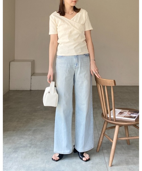She's Closet(シーズクローゼット)の「2wayカシュクールボートネック/Vネック半袖Tシャツ(Tシャツ/カットソー・レディース・ブラック/アイボリー・FREE)」の14枚目の写真