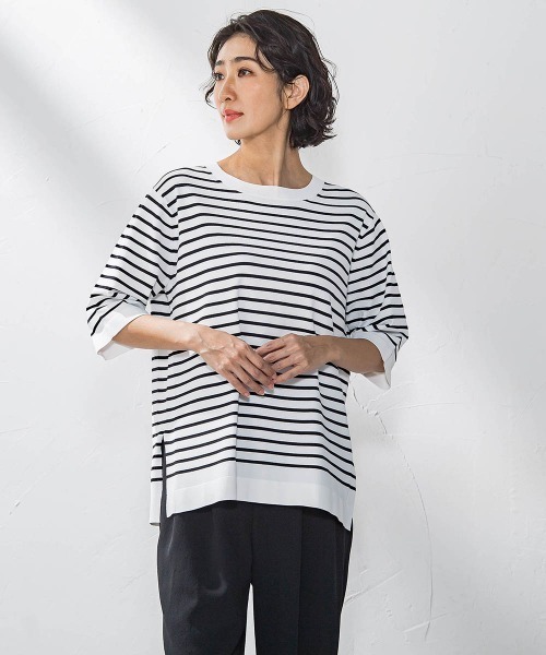 la.f…(ラエフ)の「Tシャツ風ボーダーニットプルオーバー≪手洗い可能≫(ニット/セーター・レディース・ブラック系その他/グレー系その他・9号)」の2枚目の写真