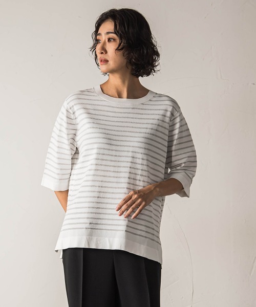 la.f…(ラエフ)の「Tシャツ風ボーダーニットプルオーバー≪手洗い可能≫(ニット/セーター・レディース・ブラック系その他/グレー系その他・9号)」の4枚目の写真
