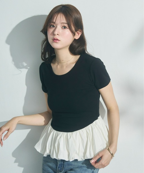 ella バルーントップス バルーンスリーブペプラムトップス(カットソー・Tシャツ