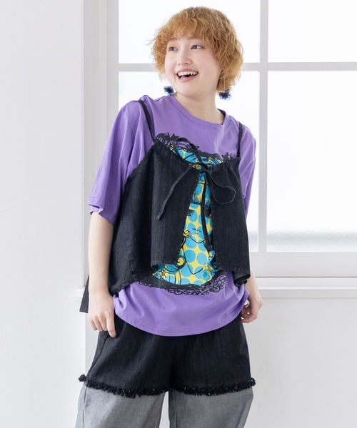 ScoLar（スカラー）の「152639：花アップリケデニムビスチェ（その他トップス・レディース・ネイビー/ブラック・M）」の2枚目の写真