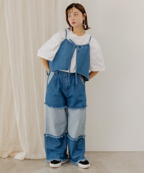 ScoLar（スカラー）の「152639：花アップリケデニムビスチェ（その他トップス・レディース・ネイビー/ブラック・M）」の5枚目の写真