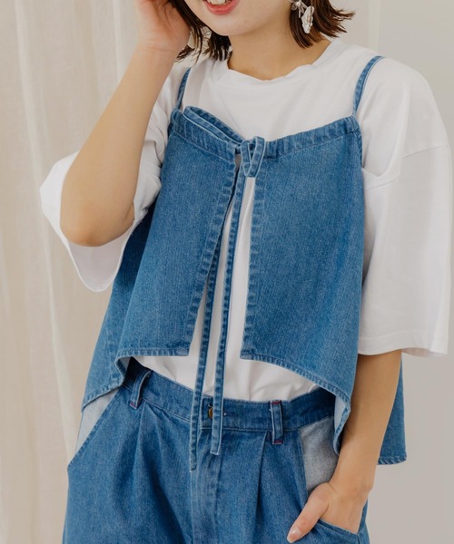 ScoLar（スカラー）の「152639：花アップリケデニムビスチェ（その他トップス・レディース・ネイビー/ブラック・M）」の6枚目の写真