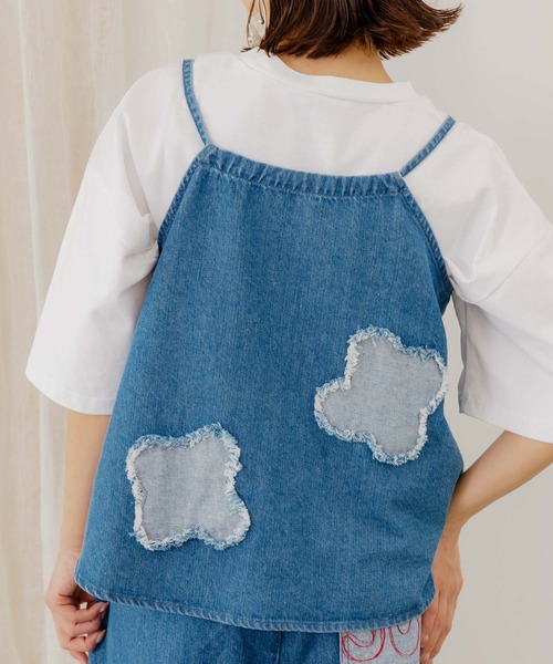 ScoLar（スカラー）の「152639：花アップリケデニムビスチェ（その他トップス・レディース・ネイビー/ブラック・M）」の8枚目の写真