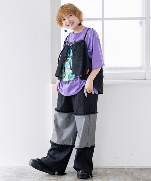 ScoLar（スカラー）の「152639：花アップリケデニムビスチェ（その他トップス・レディース・ネイビー/ブラック・M）」の11枚目の写真