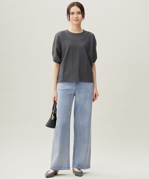 自由区(ジユウク)の「チェックジャカード カットソー(Tシャツ/カットソー・レディース・グレー系/ダルブルー系/アイボリー系・44/46/48)」の6枚目の写真