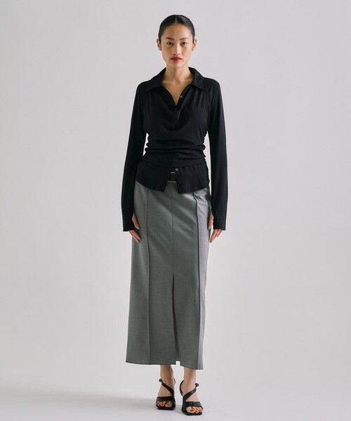UNITED TOKYO（ユナイテッドトウキョウ）の「【残りわずか！】3wayHalterneck Layered Polo｜ウォッシャブル/ロンT/レイヤードトップス/春服（ポロシャツ・レディース・グレー/ブラック/ベージュ・FREE）」の4枚目の写真