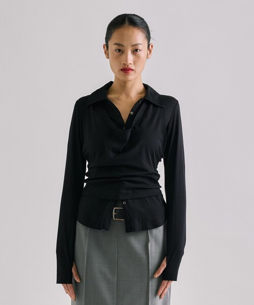 UNITED TOKYO（ユナイテッドトウキョウ）の「【残りわずか！】3wayHalterneck Layered Polo｜ウォッシャブル/ロンT/レイヤードトップス/春服（ポロシャツ・レディース・グレー/ブラック/ベージュ・FREE）」の5枚目の写真