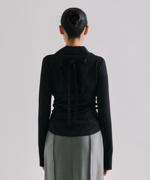 UNITED TOKYO（ユナイテッドトウキョウ）の「【残りわずか！】3wayHalterneck Layered Polo｜ウォッシャブル/ロンT/レイヤードトップス/春服（ポロシャツ・レディース・グレー/ブラック/ベージュ・FREE）」の7枚目の写真
