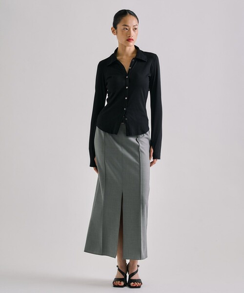 UNITED TOKYO（ユナイテッドトウキョウ）の「【残りわずか！】3wayHalterneck Layered Polo｜ウォッシャブル/ロンT/レイヤードトップス/春服（ポロシャツ・レディース・グレー/ブラック/ベージュ・FREE）」の8枚目の写真