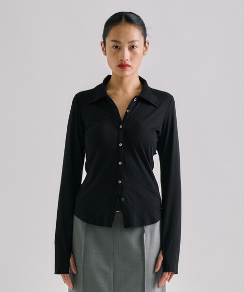 UNITED TOKYO（ユナイテッドトウキョウ）の「【残りわずか！】3wayHalterneck Layered Polo｜ウォッシャブル/ロンT/レイヤードトップス/春服（ポロシャツ・レディース・グレー/ブラック/ベージュ・FREE）」の9枚目の写真