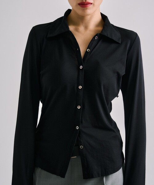 UNITED TOKYO（ユナイテッドトウキョウ）の「【残りわずか！】3wayHalterneck Layered Polo｜ウォッシャブル/ロンT/レイヤードトップス/春服（ポロシャツ・レディース・グレー/ブラック/ベージュ・FREE）」の12枚目の写真
