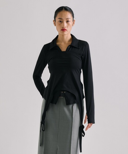 UNITED TOKYO（ユナイテッドトウキョウ）の「【残りわずか！】3wayHalterneck Layered Polo｜ウォッシャブル/ロンT/レイヤードトップス/春服（ポロシャツ・レディース・グレー/ブラック/ベージュ・FREE）」の14枚目の写真