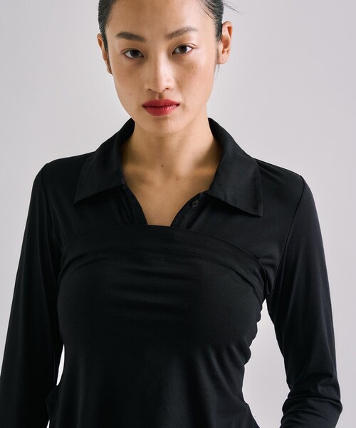 UNITED TOKYO（ユナイテッドトウキョウ）の「【残りわずか！】3wayHalterneck Layered Polo｜ウォッシャブル/ロンT/レイヤードトップス/春服（ポロシャツ・レディース・グレー/ブラック/ベージュ・FREE）」の15枚目の写真