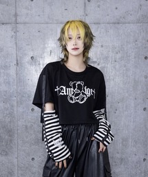 Amilige | ツギハギベアプリントクロップドトップス(Tシャツ/カットソー)