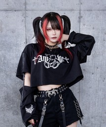 Amilige | ツギハギベアプリントクロップドトップス(Tシャツ/カットソー)