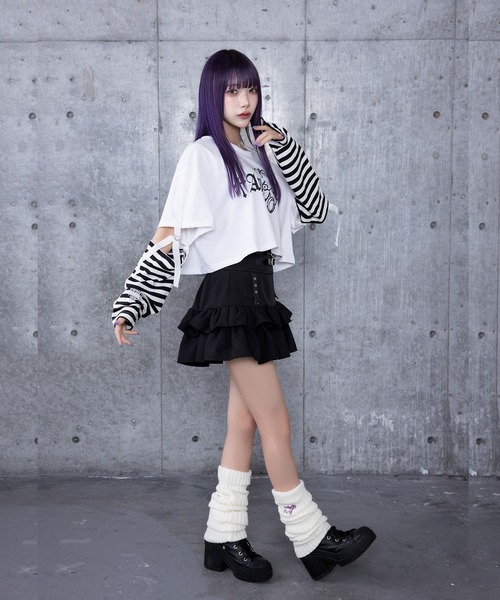 ツギハギベアプリントクロップドトップス（Tシャツ/カットソー