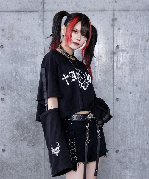 amilige アミリージュ ツギハギ ベア プリント クロップド トップス ツギハギベアプリントクロップドトップス（Tシャツ/カットソー