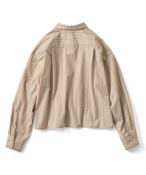 THREE FIFTY STANDARD(スリーフィフティースタンダード)の「THREE FIFTY STANDARD クロップド丈のストライプシャツ〈シナモンベージュ〉(シャツ/ブラウス・レディース・ベージュ・M/L/LL/3L)」の10枚目の写真