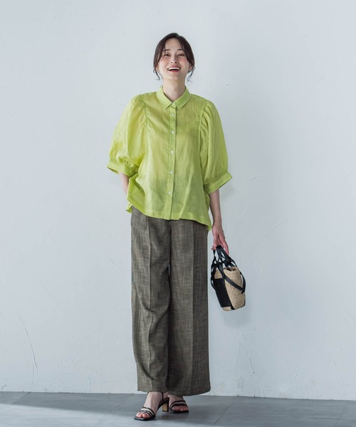 セール】【WEB限定】シアースリーブギャザーカラーブラウス≪手洗い