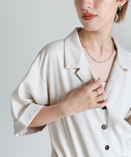 select MOCA（セレクトモカ）の「オープンカラーオールインワン（つなぎ/オールインワン・レディース・ブラウン/ベージュ/チャコールグレー・FREE）」の8枚目の写真