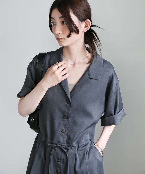 select MOCA（セレクトモカ）の「オープンカラーオールインワン（つなぎ/オールインワン・レディース・ブラウン/ベージュ/チャコールグレー・FREE）」の6枚目の写真