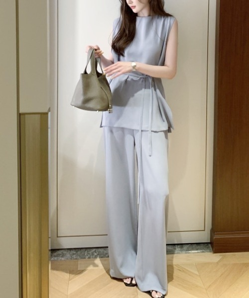 a lot of love(ア ロット オブ ラブ)の「ロング丈ノースリーブ×ワイドパンツ セットアップ(パンツドレス・レディース・ブラック/ライトグレー/ベージュ・FREE)」の9枚目の写真