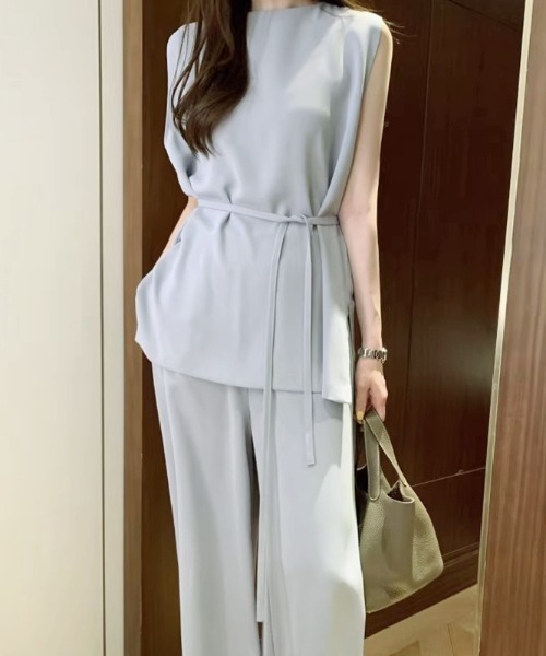 a lot of love(ア ロット オブ ラブ)の「ロング丈ノースリーブ×ワイドパンツ セットアップ(パンツドレス・レディース・ブラック/ライトグレー/ベージュ・FREE)」の10枚目の写真